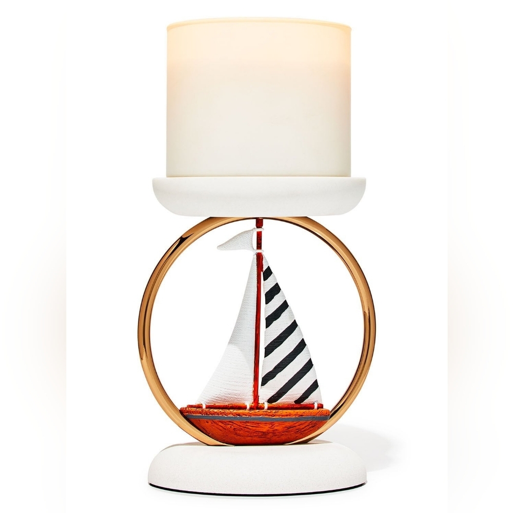 New Bath & Bodyworks Sailboat Candle Holder Nautical Gold Ring Candle Holder